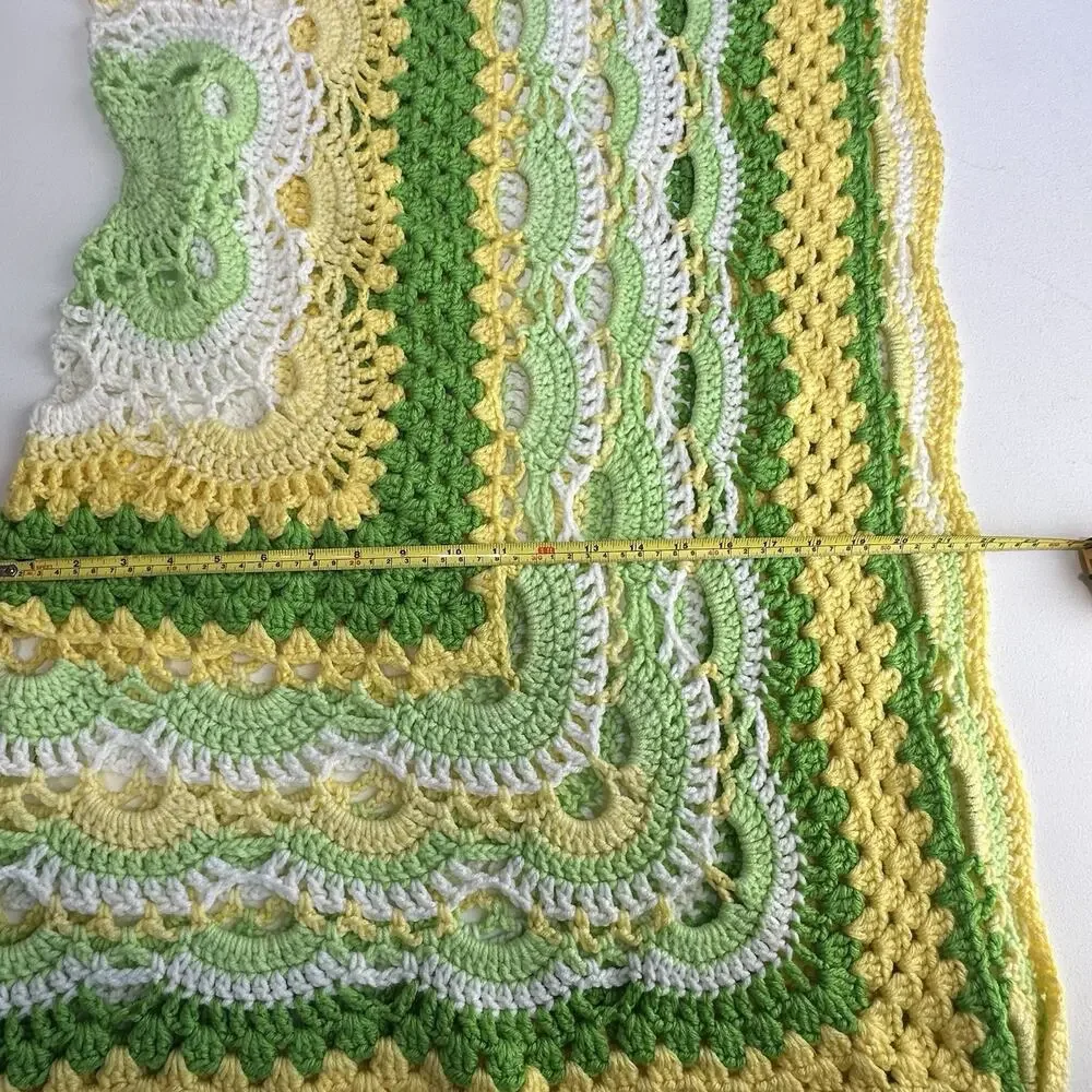 granny crochet quilt yellow green white Throw Blanket